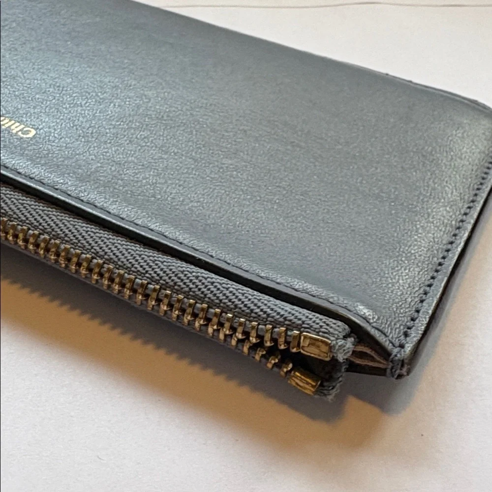 Chloe Alphabet Wallet Card Holder smooth blue gray leather gold hardware C charm